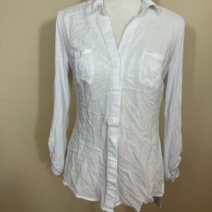 Converse White Hi/Low Hidden Buttons Pleated Pockets Long Sleeve Women Shirt XS